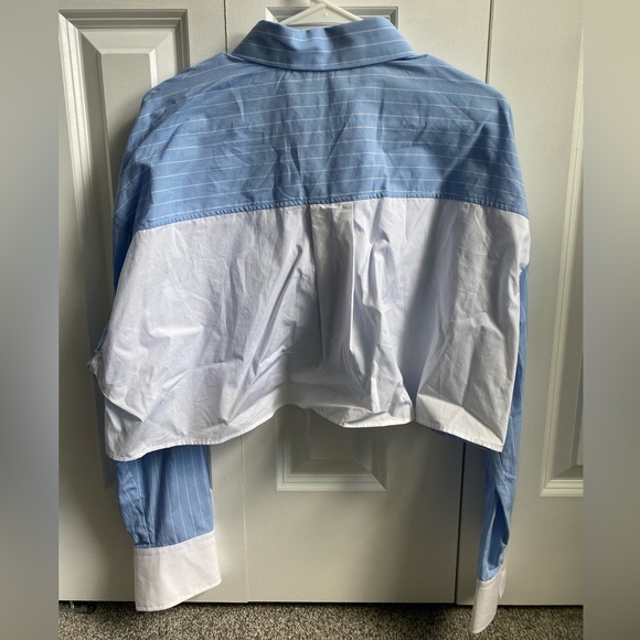 Zara blue & white striped crop button down shirt & matching boxers, medium - Picture 2 of 7